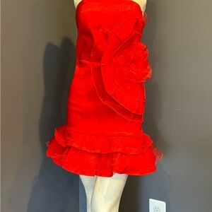 Stunning Red Strapless Dress with Floral Detail